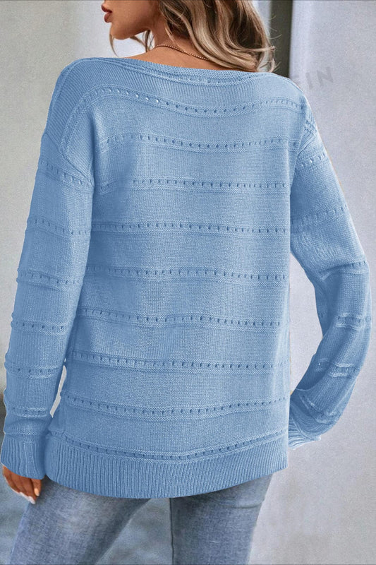 Openwork Boat Neck Relaxed Sweater
