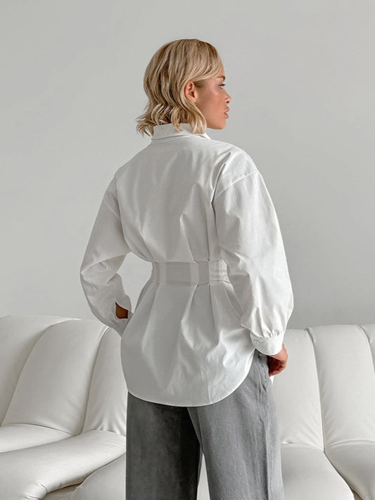 Chemisier chic français à manches longues et taille nouée