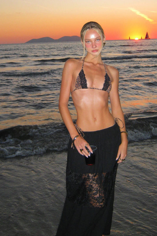 Ensemble de bain trois pièces en dentelle léopard