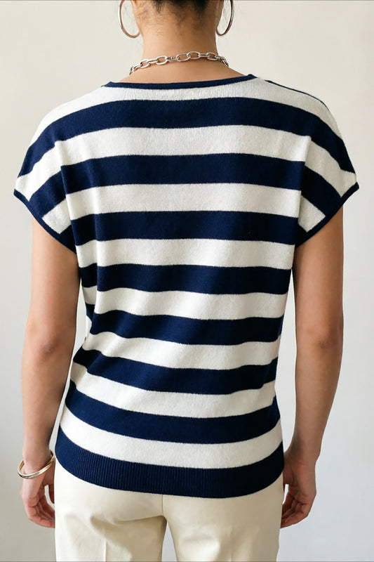 Striped Wrap Waist Short Sleeve Cardigans