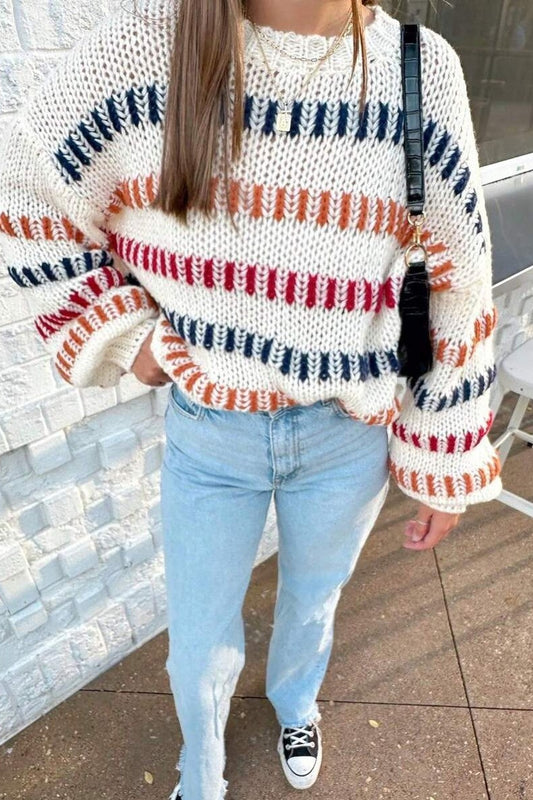 Open Knit Multicolor Stripe Sweater