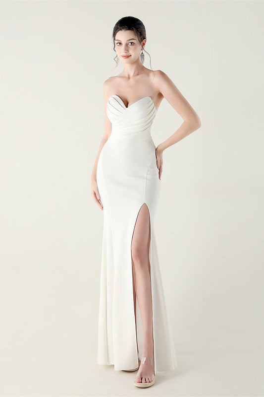 Strapless Sweetheart Pleated Party Dress White / S
