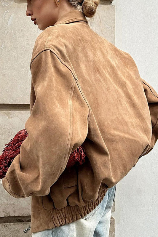 Veste à col rétro en faux daim