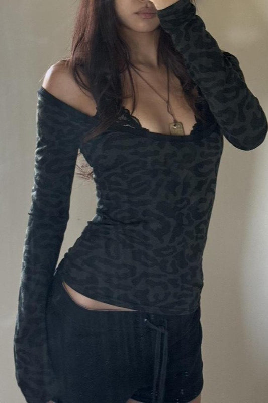 Chemisier superposé léopard à épaules dénudées