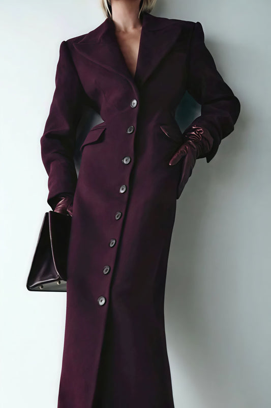 Wool Blend Elegant Lapel High Waist Long Overcoat