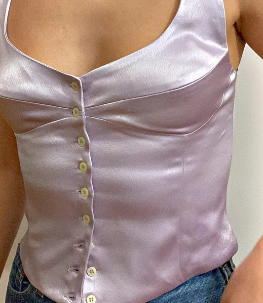 Haut court corset en satin à épaules dénudées