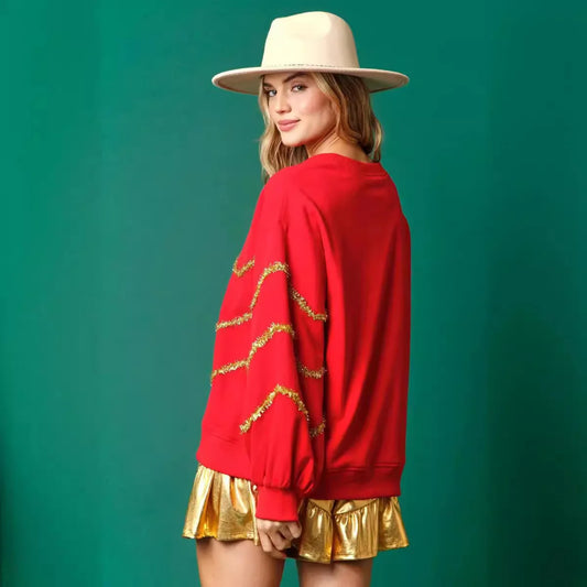 Autumn New Christmas Sequins Stripes Long Sleeve Casual Sweater Sweaters-L