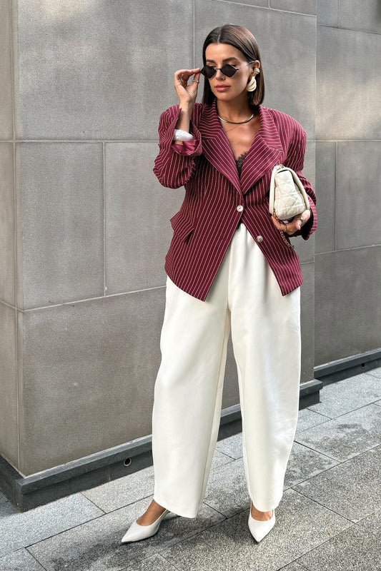 Striped Fitted Waist Designer Blazer Coat