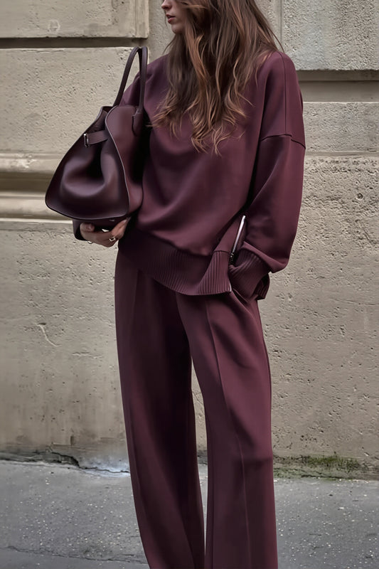 Asymmetric Mock Neck Wide Leg Pants Set