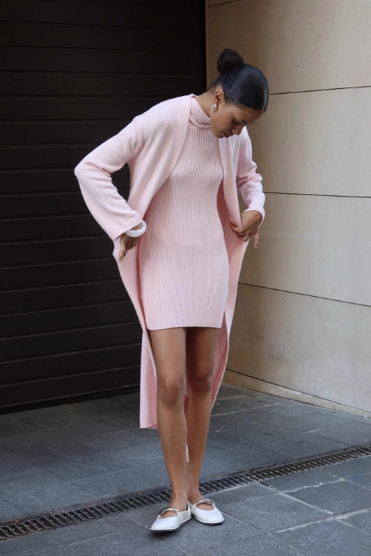 Knit Tank Dress Fitted Long Cardigan Two Piece Set