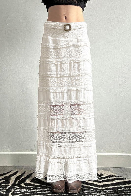 Jupe longue sexy en dentelle transparente taille basse