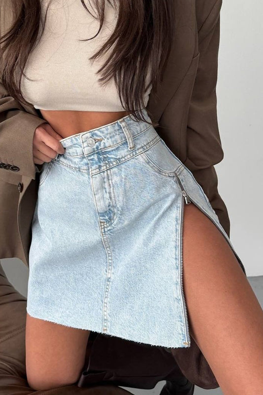 Asymmetrical Denim Flowy Mini Skirt