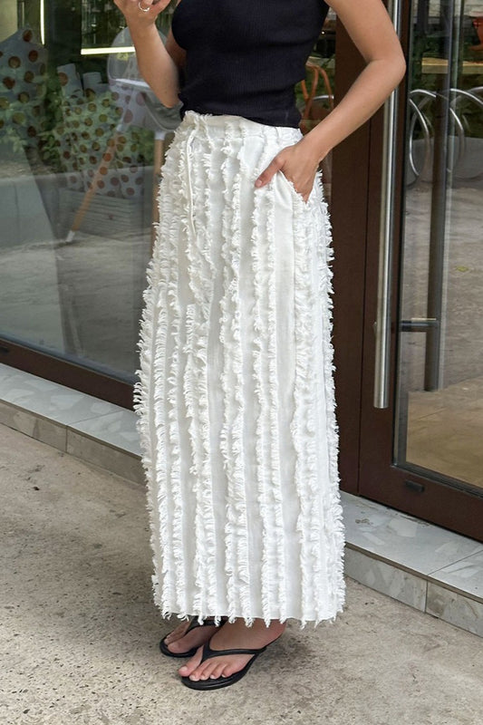 Jupe longue en jacquard de coton et lin blanc