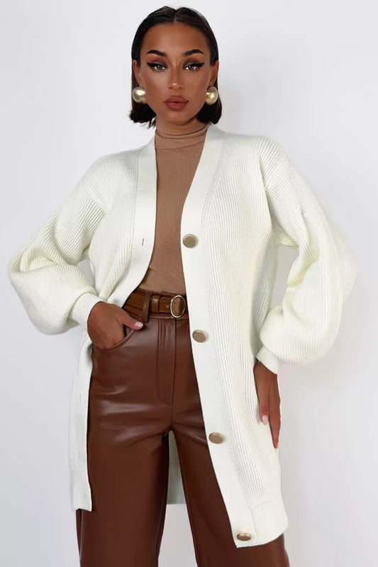 Cardigan long en maille ample à col en V