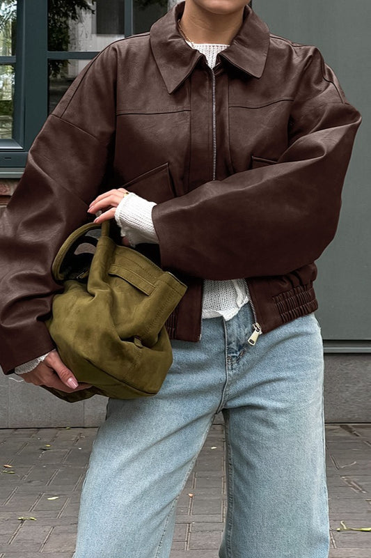 Veste en cuir marron vintage