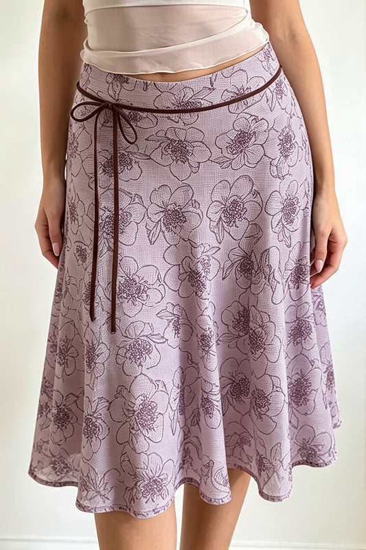 Floral Mesh Tie Waist Midi Skirt
