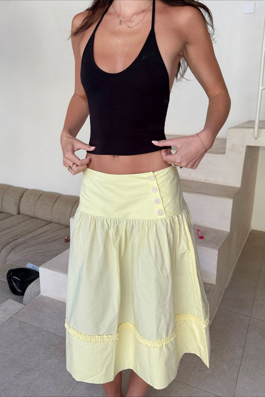 Low-Waist Lace-Trim Midi Skirt