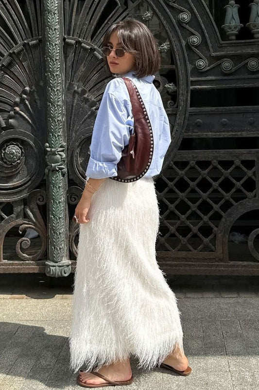 High-Waisted Fringe Elegant Maxi Skirt