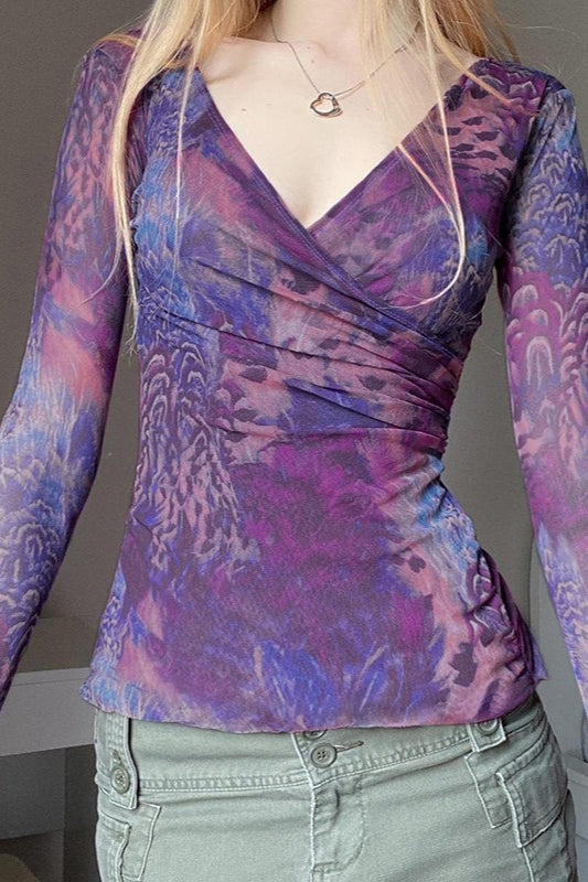 Chemisier imprimé à col en V croisé