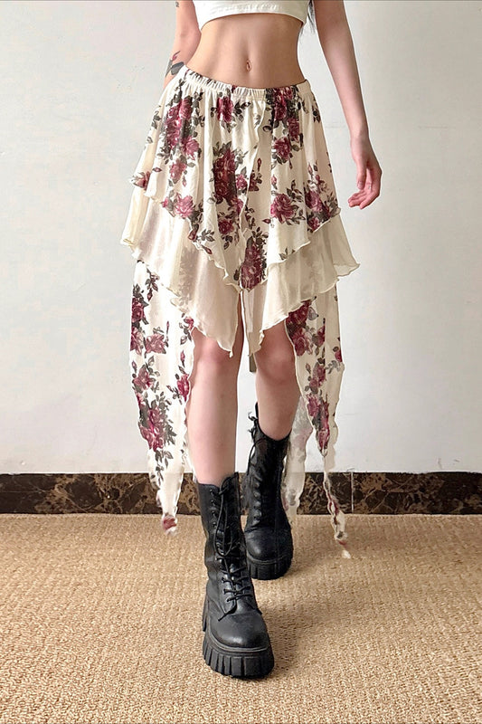 Jupe asymétrique à fleurs vintage