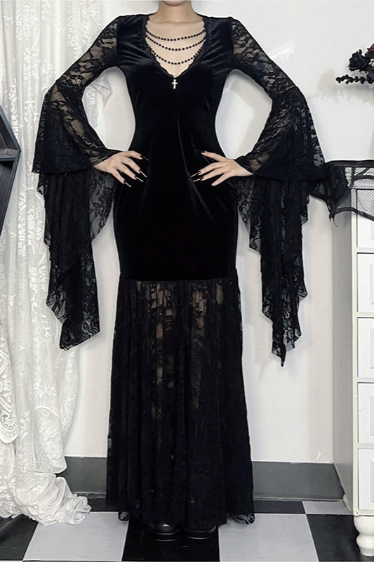 Robe gothique chauve-souris en velours et dentelle