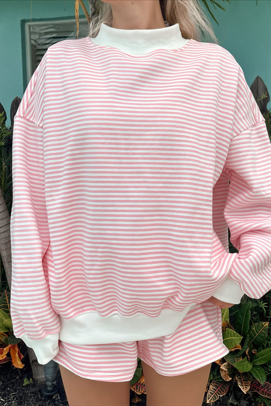 Stripe Sweatshirt Shorts Two Piece Set