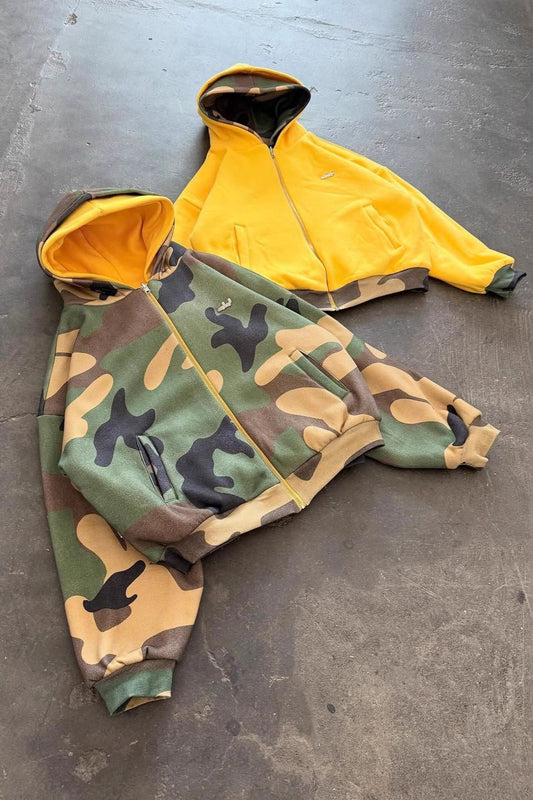 Reversible Camouflage Zip Yellow Hoodie