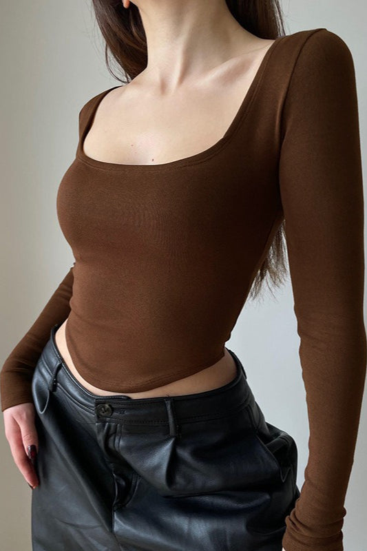 Square Neck Long Sleeve Knit Top