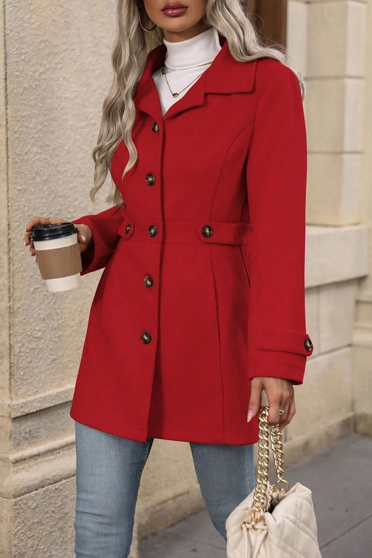 Solid Notch Lapel Buttoned Elegant Wool Blend Outerwear