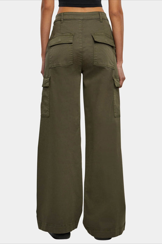 Pantalon cargo taille haute avec cordon de serrage et poches