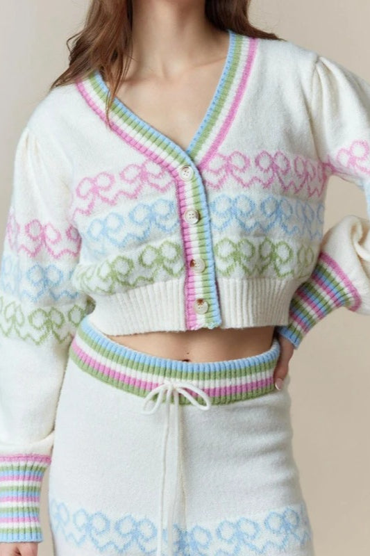 Colorful Butterfly Bow Crop Cardigan