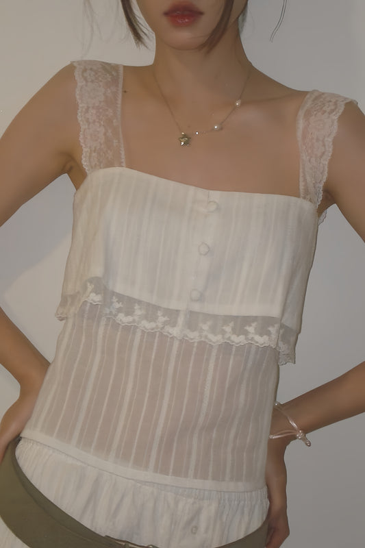 Sheer Square Neck Slim Crop Tank Top