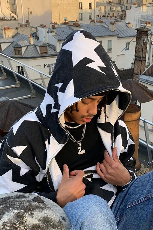 Contrast Star Graphic Zip Hoodie