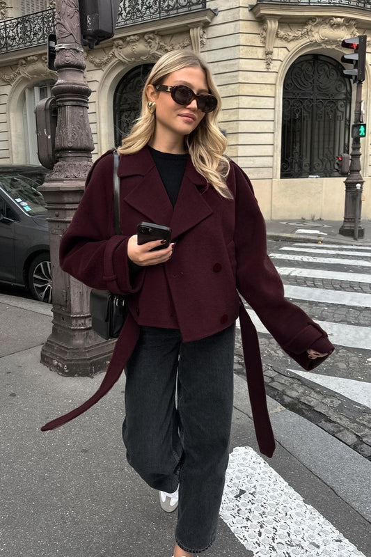 Veste croisée en laine marron épaisse