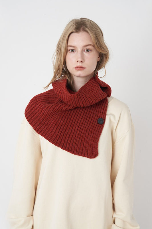 Wool Blend Solid Knitted Removable Buttoned Scarf