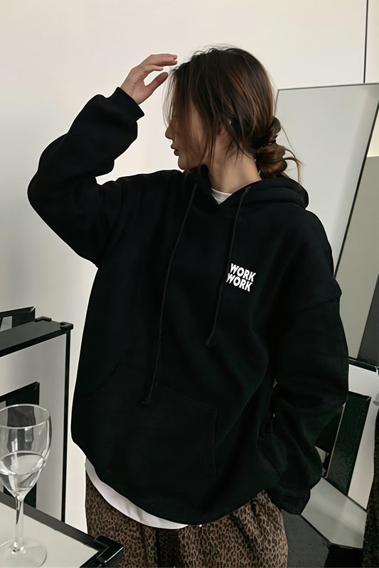 Solid Text Print Oversized Hoodie