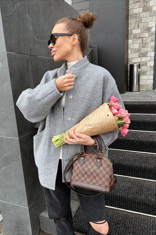 Manteau en laine mélangée à col montant