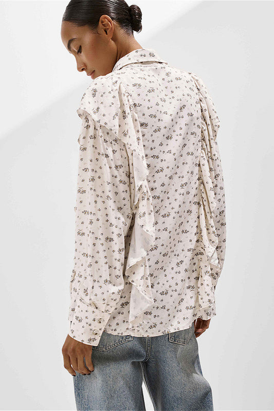 Loose Floral Ruffled Printed Blouse