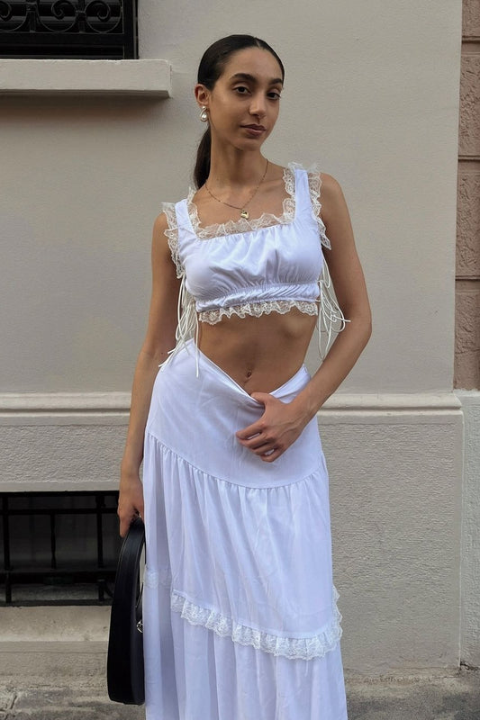 Jupe de vacances décontractée à empiècements en dentelle