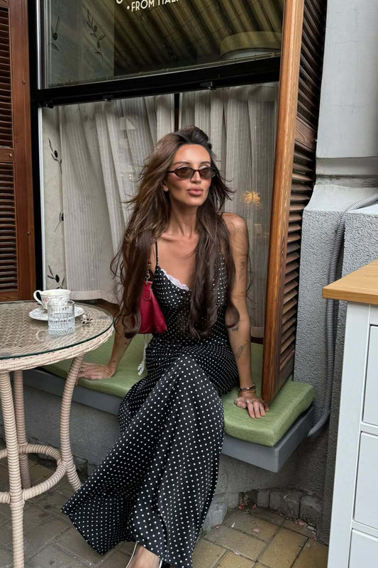 Robe longue sexy à pois