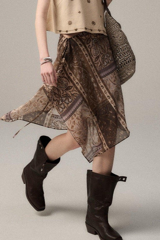 Jupe midi superposée à imprimé rétro