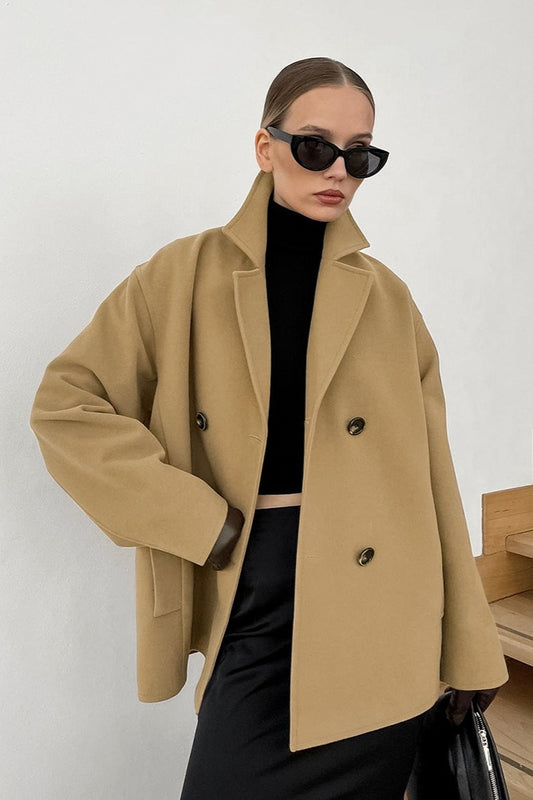 Manteau midi vintage en laine mélangée