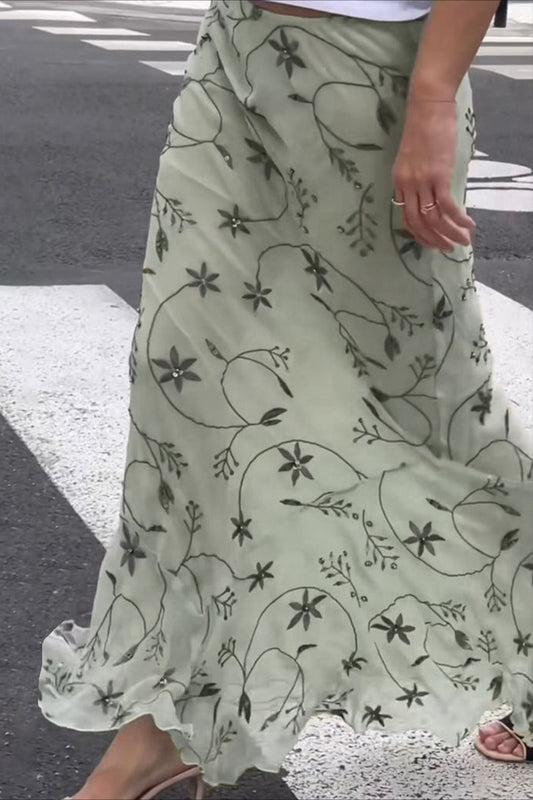 Jupe midi slim en tricot à imprimé floral