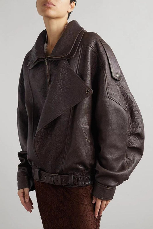 Veste de moto vintage en cuir véritable