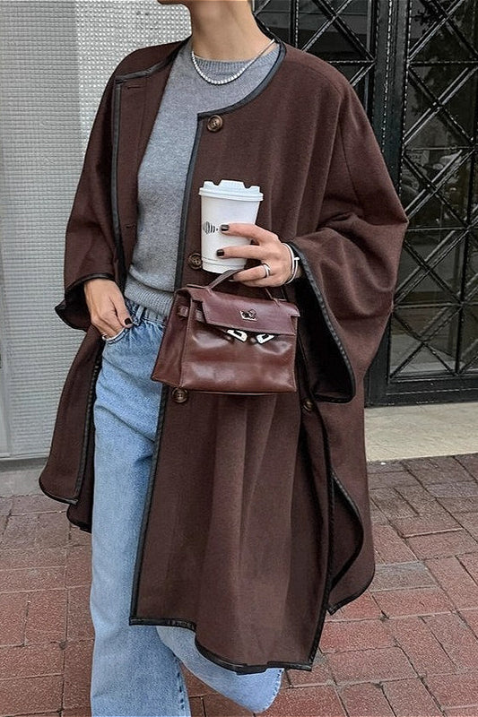 Manteau vintage uni à manches chauve-souris