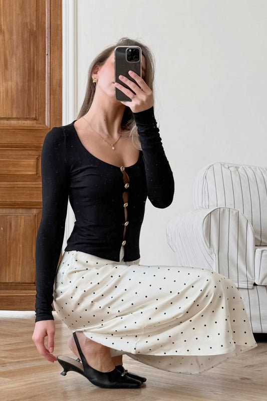 Polka Dot Straight Maxi Skirt
