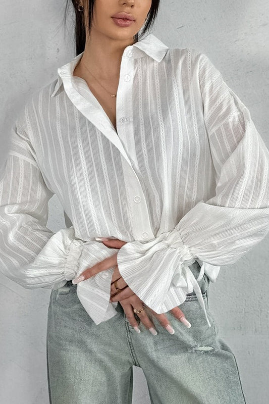 Sheer Stripe Ruffle Cuff Shirt