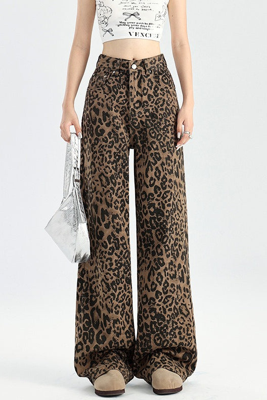 Leopard Print Wide-Leg Jeans