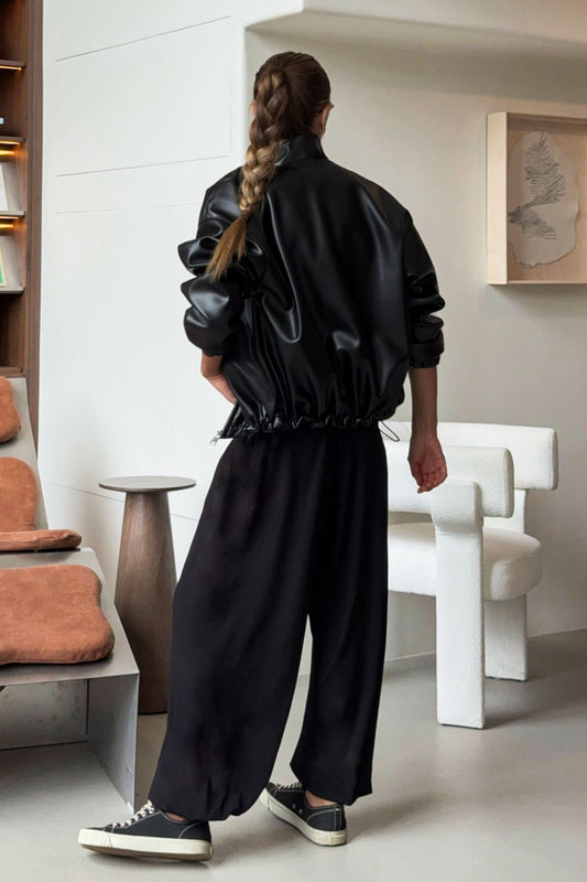 Veste de moto en cuir PU noir