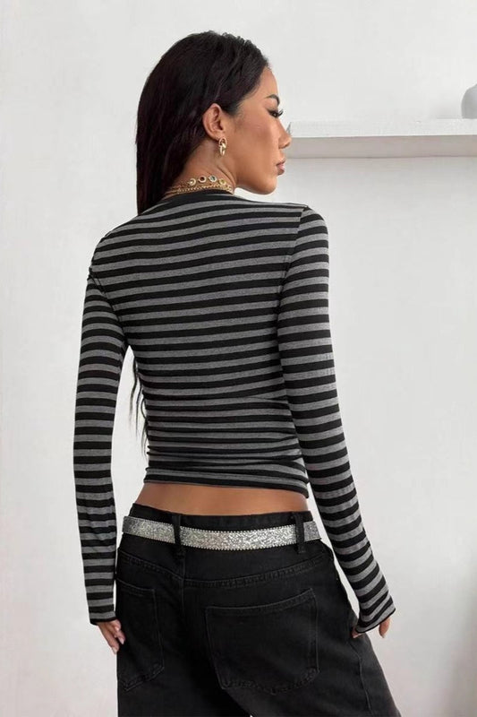 Sexy Slim Fit Striped Crew Neck Long Sleeve Tee